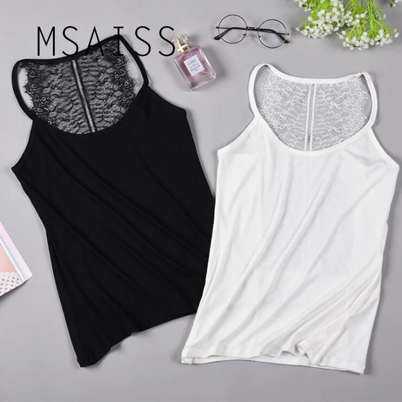 

MSAISS Lace Tops Women crop top Summer Vest Crochet Lace Sleeveless Solid Sexy Tank Top female tunics