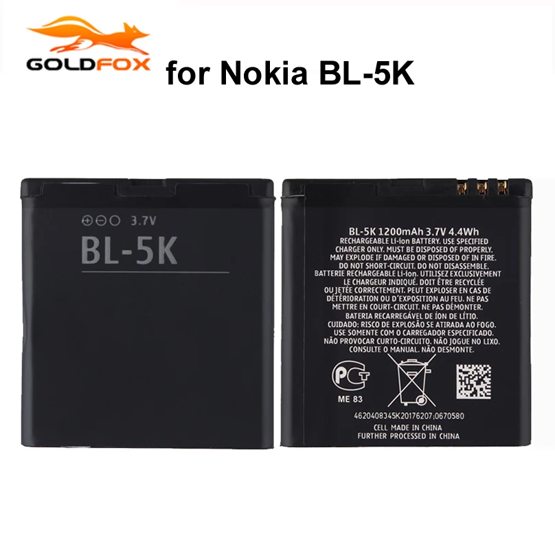 GOLDFOX 1 шт. 1200 мАч аккумуляторная батарея для телефона фотобатарея Nokia N85 N86 N87 8 Мп 701x7