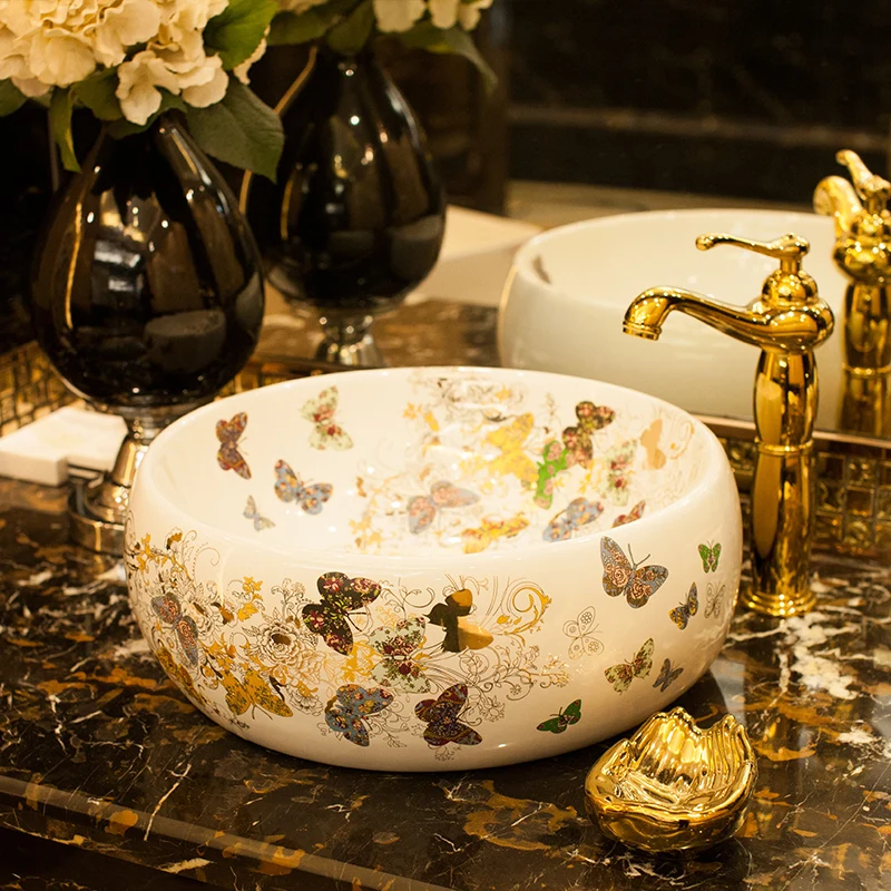 Handmade Europe Style Lavobo Ceramic Bathroom Luxurious Artistic Bathroom Sink Countertop decorative wash basin  (1)
