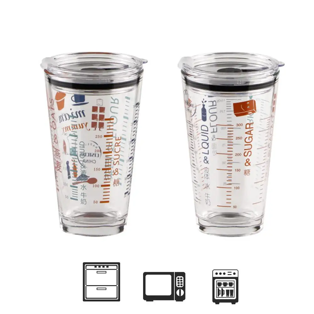 

High Borosilicate Glass Cute Glass Seal Cover with Scale Microwave Milk Cup Anti-burst Safe and Secure 6 Kinds of Measuring Unit