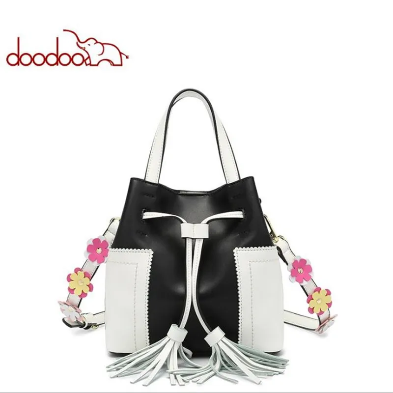 

DOODOO 2018 New Korean fashion hit color bucket handbags PU wild trend embroidered shoulder Messenger handbags d1004