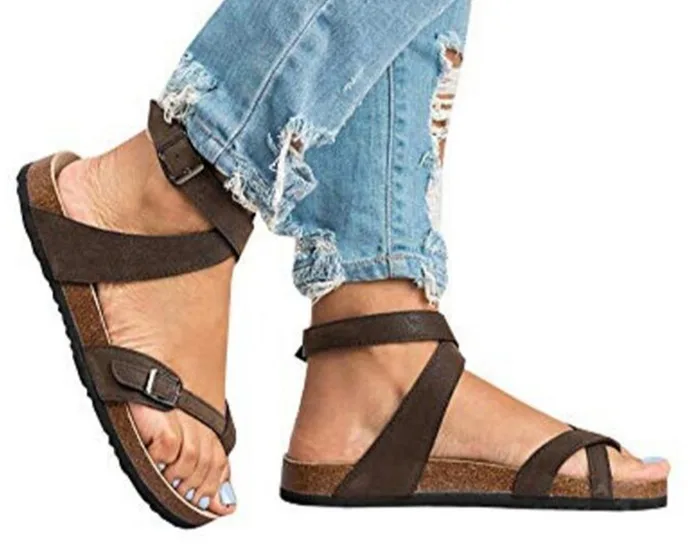 Новинка 2019 года, летние сандалии на плоской подошве, женские сандалии на платформе с перекрестными носками и пряжкой, Вьетнамки, женская