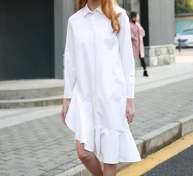 

2017 high end Long solid color cotton shirt loose women Long shirts 19365-2