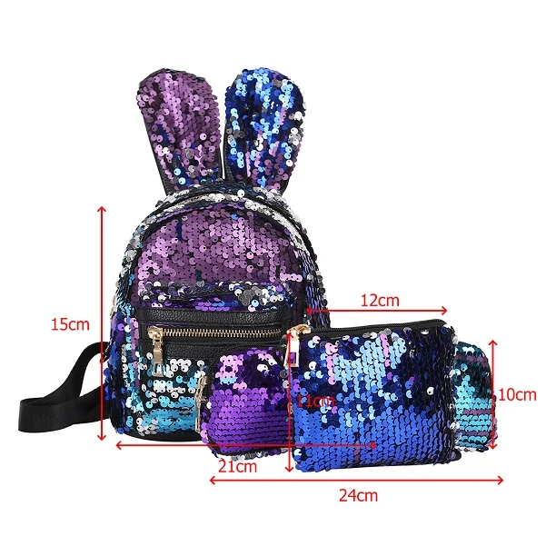 3 шт., школьный мини рюкзак с блестящими пайетками, женский рюкзак с заячьими ушками, рюкзаки для девочек, дорожная сумка через плечо, mochilas mujer, новинка - Цвет: Type C 3pcs