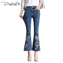 DONGDONGTA женские джинсы новые летние до щиколотки расклешенные джинсы Mujer джинсовые вышитые эластичные женские джинсы HMF-56-8867