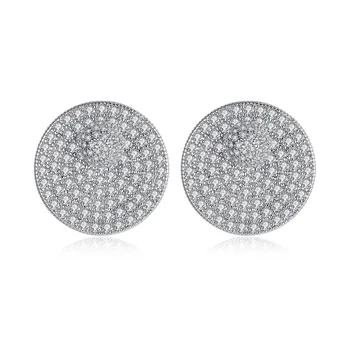 

Minimalist White Gold Gun Black Color Full Cubic Zirconia Round Stud Earrings For Women Copper Material CZ Statement Earring