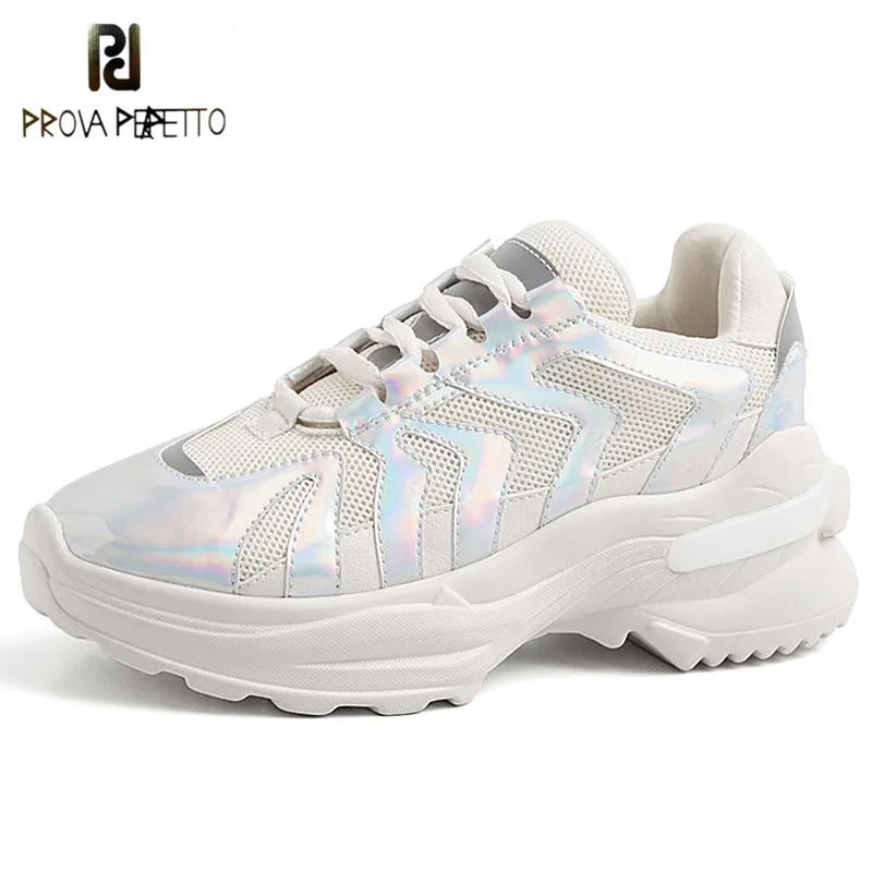 

Prova Perfetto Arrow Glitter Women Sneakers Spring Summer White Shoes Mesh Breathable Platform Chunky Sneakers Escarpin Femme