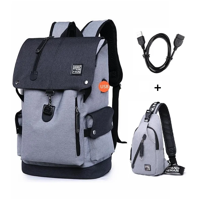Мужская повседневная школьная сумка, Молодежный Школьный рюкзак, USB зарядка, противоугонные рюкзаки, дорожная сумка, модный школьный рюкзак для мальчика, mochila - Цвет: Set 8