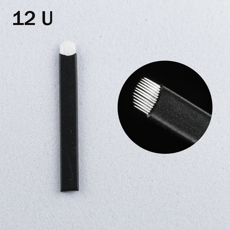 

100pcs 0.18mm 12 U PIN Microblading Needles 12 U Shape Tattoo Blades Curved for Mermanent makeup Eyebrow Pen Agujas Black