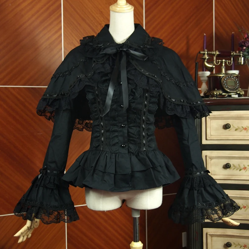 Chemise Noire élégante à Manches Longues Juliette Gothique Lolita