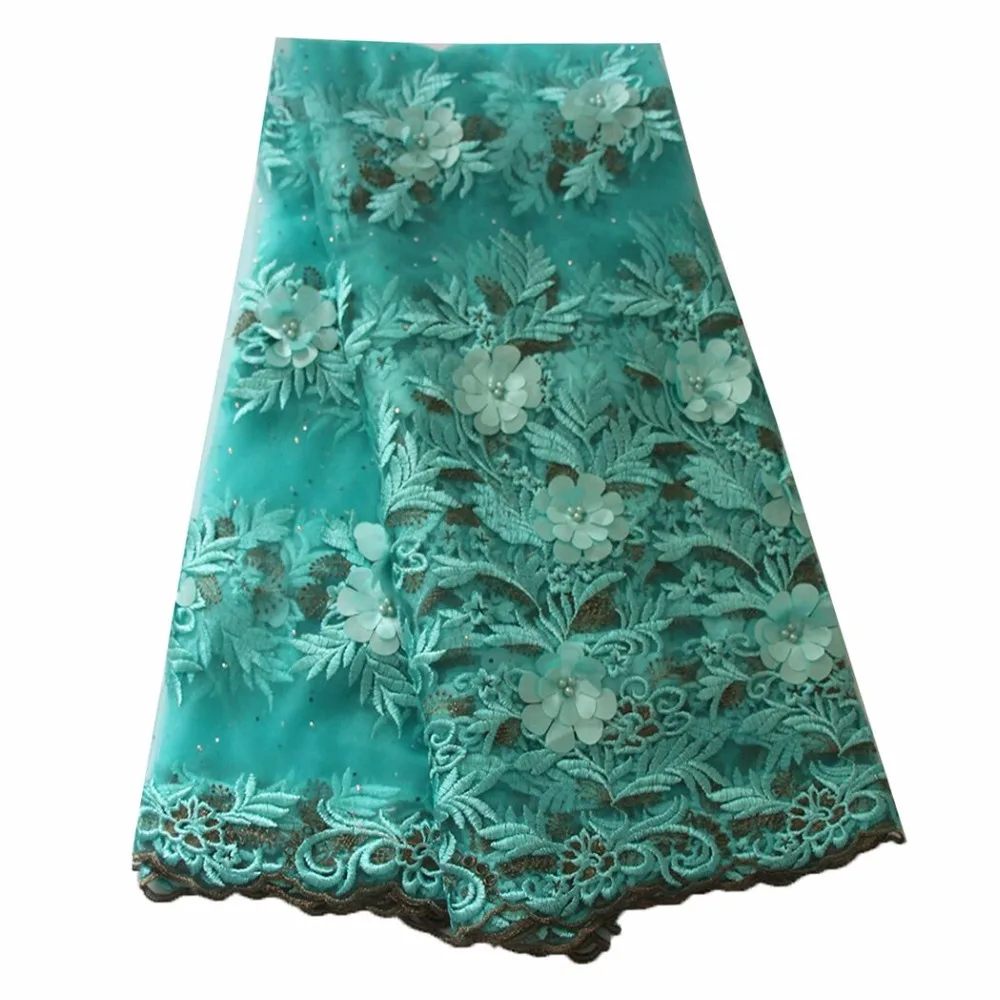 

Ourwin 3d Lace Fabric 2019 High Quality Lace Latest African Laces Fabric With Beads Wedding Aqua Nigerian French Lace Fabric