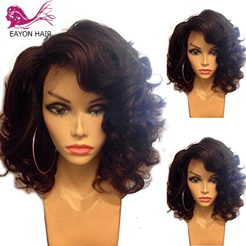 

EAYON 13x6 Short Bob Lace Front Wigs Human Hair Natural Wave Indian Non-remy Natural Black Pre Plucked Bleached Knots For Women