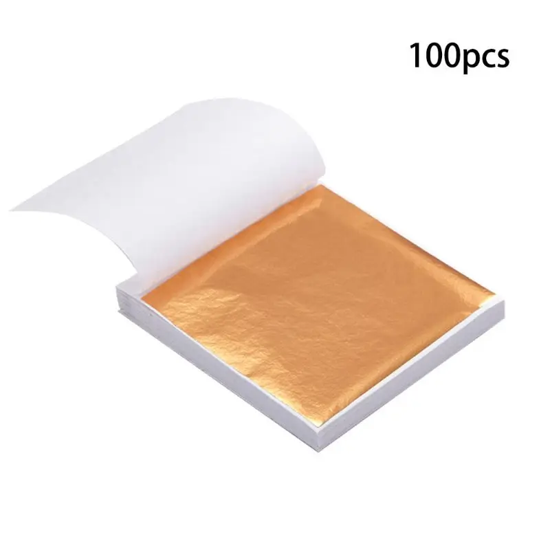 

100 Sheets Imitation Gold Leaf Sheet Foil Paper for Slime, Gilding Paint, Arts, Crafting, Decoration, Makeup, 5.5 by 5.5 Inches