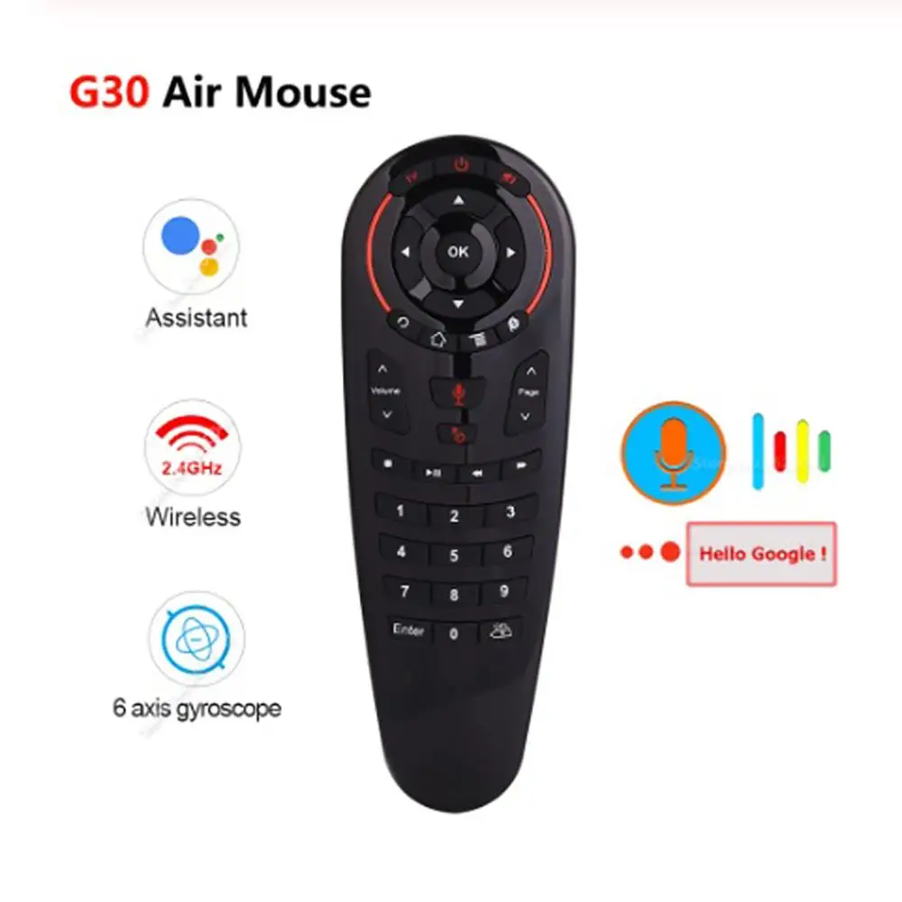 

G30 2.4G Gyroscope Wireless Air Mouse 33 Keys IR Learning Smart Voice Remote Control for X96 mini H96 MAX Android Box vs G10 G20