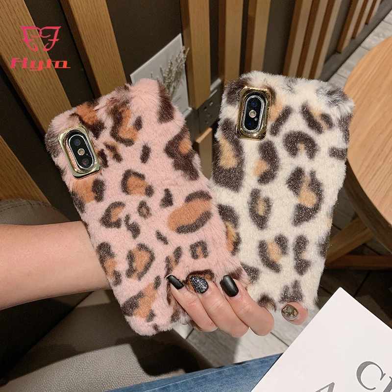 

FlyTo Case for IPhone 7 8 Plus Warmer Fur Plush Phone Bag Case for IPhone 6 6S X Plus Phone Pouch for IPhone XR XS MAX Coque