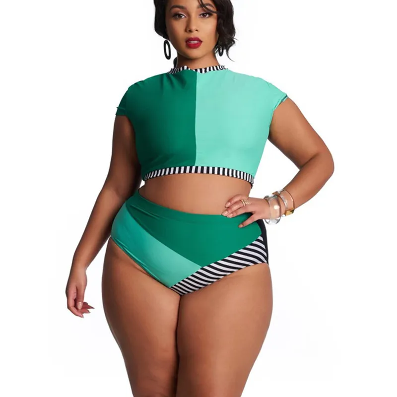 

new women's large swimsuits multi-color stitching high waist bikini woman swimwear swim wear
