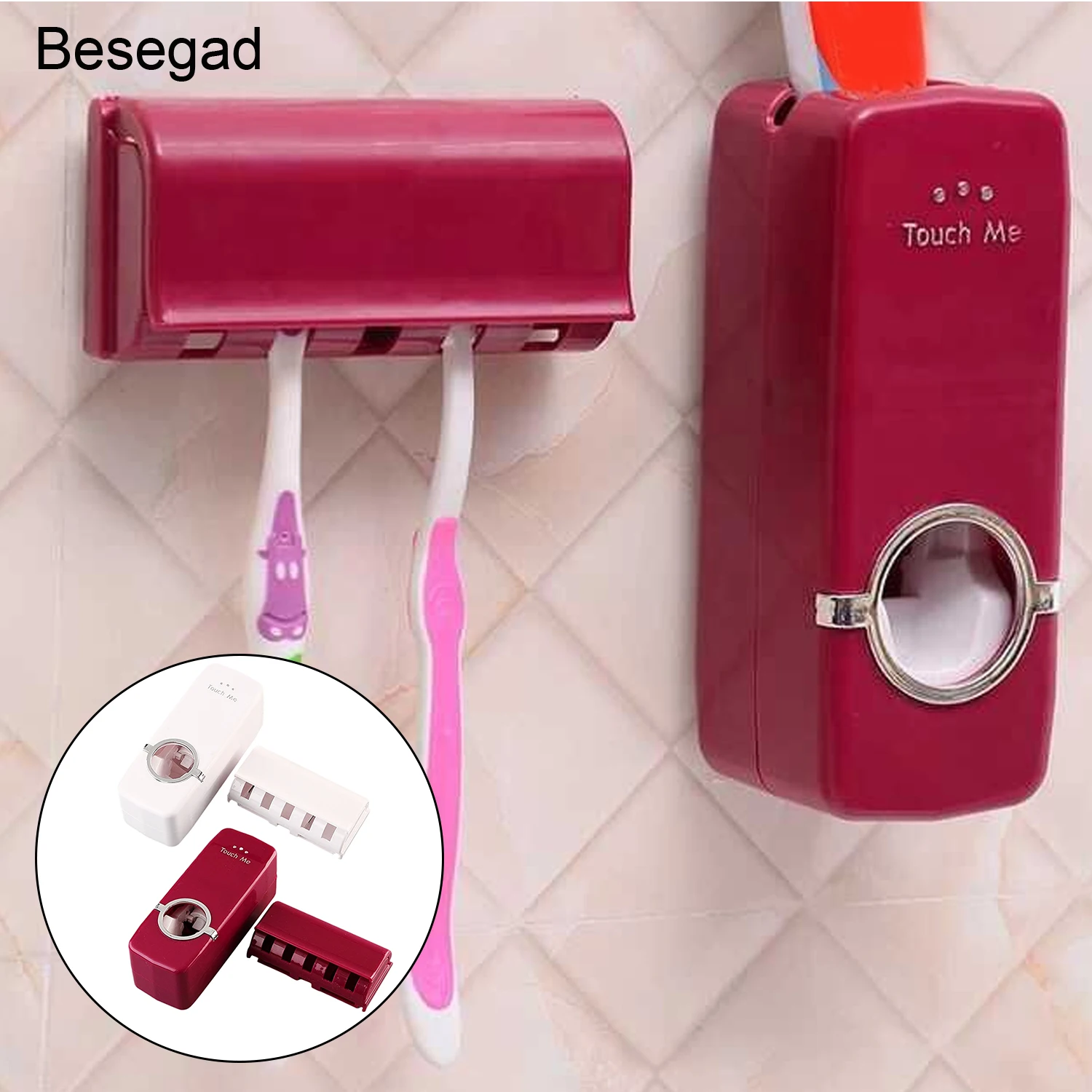 

Behogar Home Wall Mounted Automatic Toothpaste Squeezer Dispenser with 5-Slot Toothbrushes Holder for Family Washroom Bathroom