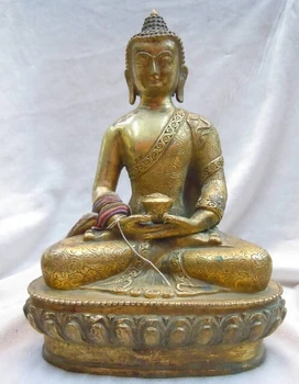 

xd 003054 9" Old China Tibet gilt bronze Buddhism apothecary buddha Sculpture statue
