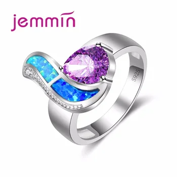 

Hot Newset Design Purple Crystal Heart Wedding Ring Fine 925 Silver sterling Round Ring Jewerly For Valentine's Day Gift