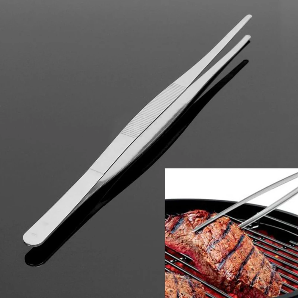 30 cm stainless steel long food tongs straight tweezers kitchen barbecue tool