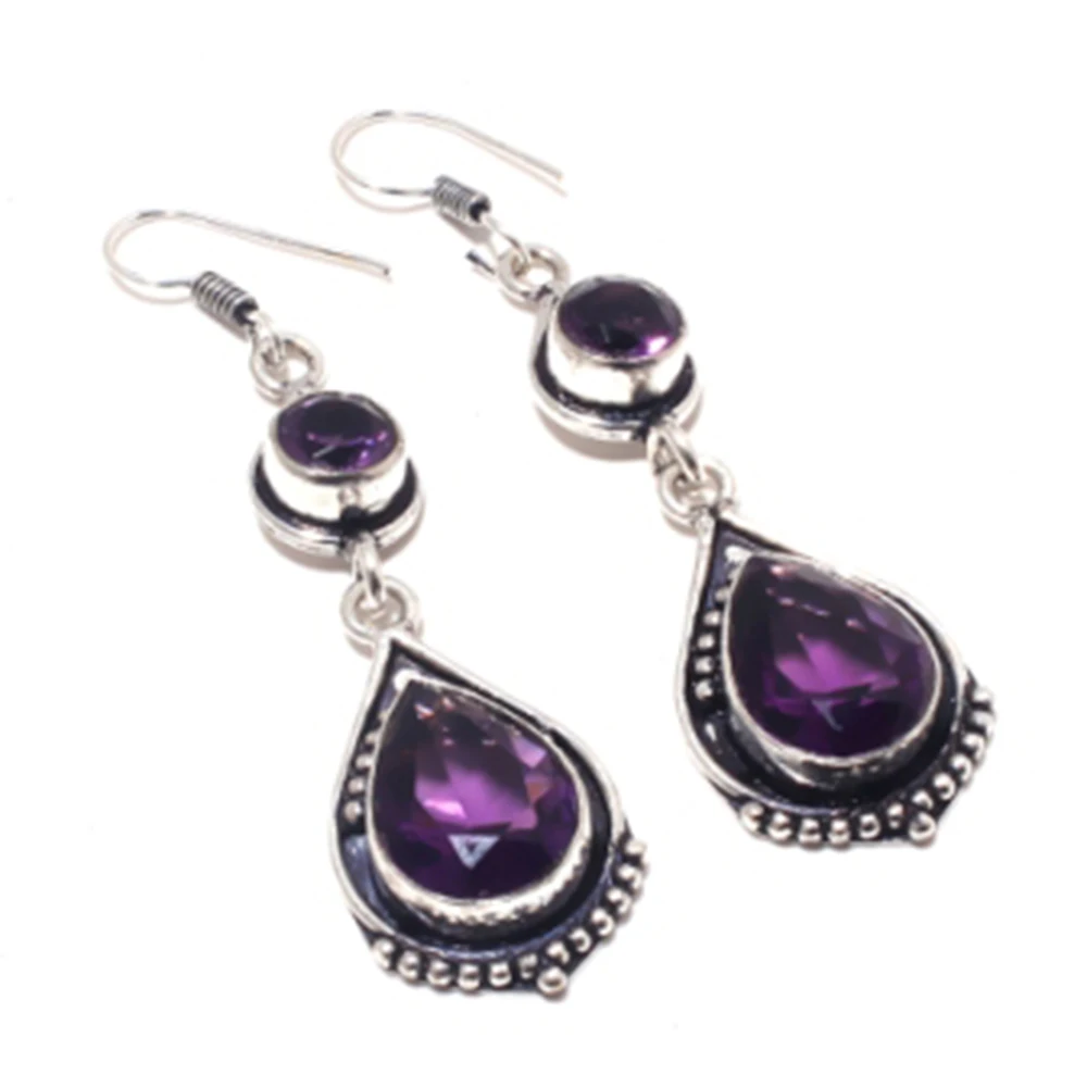 

Amethysts Earrings Silver Overlay over Copper ,69mm, E4057