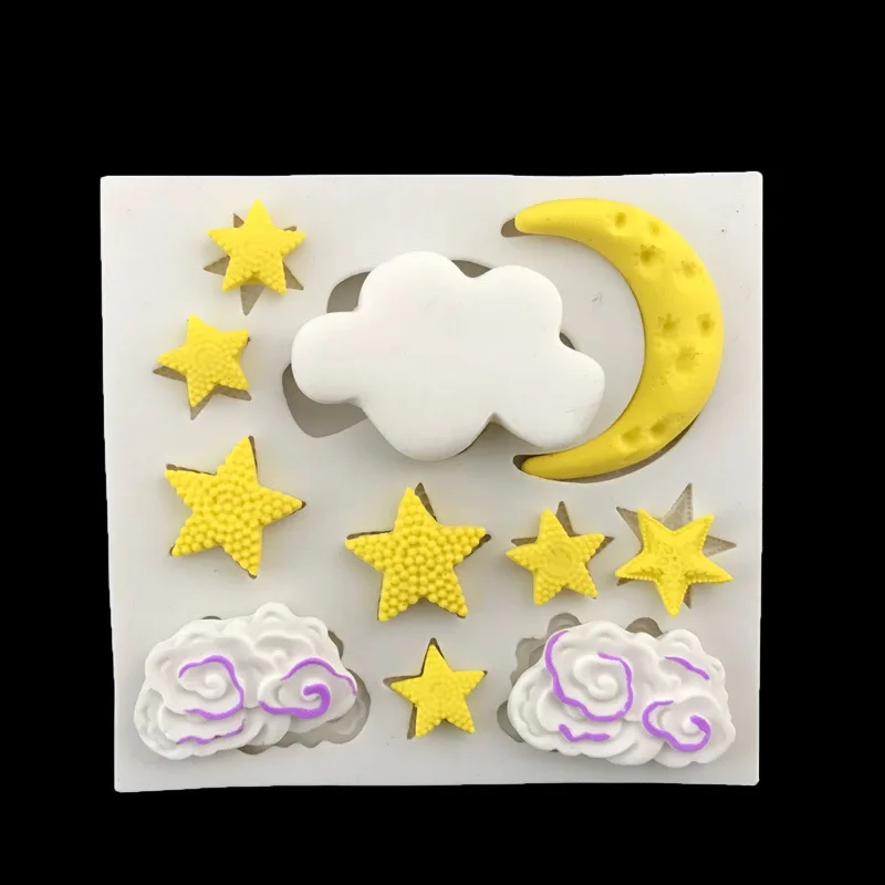 Weehey 1 Unids Moldes de Pastel Luna Estrellas Nubes Molde de Silicona para Fondant Decoración de Galletas de Chocolate Jabón Molde para Hornear Herramientas de Pastelería Color Al Azar 