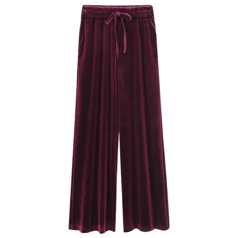 Gold Velvet Wide Leg Pants Female Spring Trousers Loose Large Size High Waist Women Pants Slim Casual Pants Gold Velvet Wide Leg Pants Female Spring Trousers Loose Large Size High Waist Women Pants Slim Casual Pants