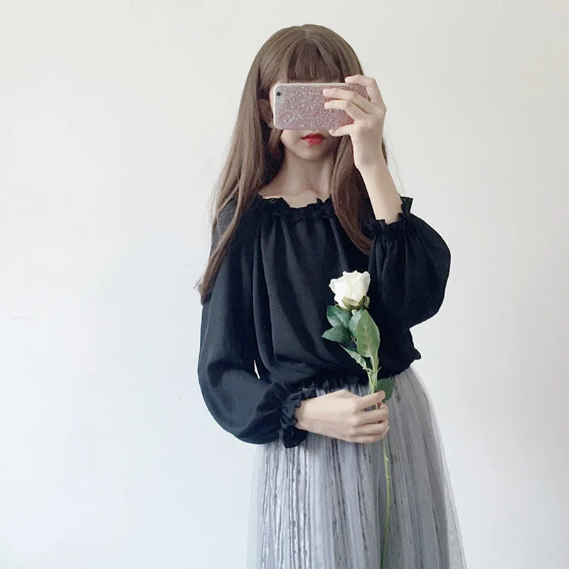 Spring ladies Lolita blouse New Japanese loose wild sweet lace lantern sleeves top women Harajuku l