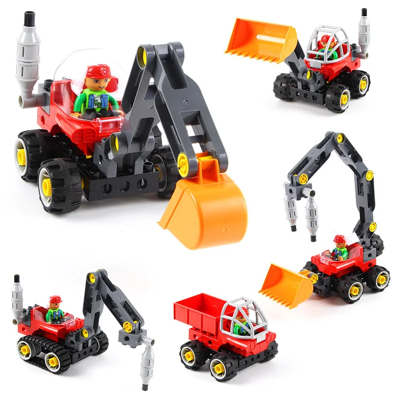 

5IN1 Bricks Construction vehicle Car Model Compatible Legoe Duplo Building Blocks toys for children gifts