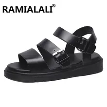 Мужские летние сандалии из натуральной кожи; однотонные пляжные туфли на плоской подошве с открытым носком; освежающие мужские сандалии; Мужская обувь для влюбленных