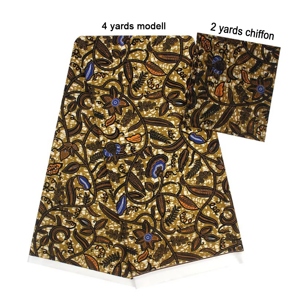 

2 Pcs Set 4 Yards African Ankara Prints Modell Material & 2 Yards Chiffon Ankara Chiffon Fabric YBXM-92