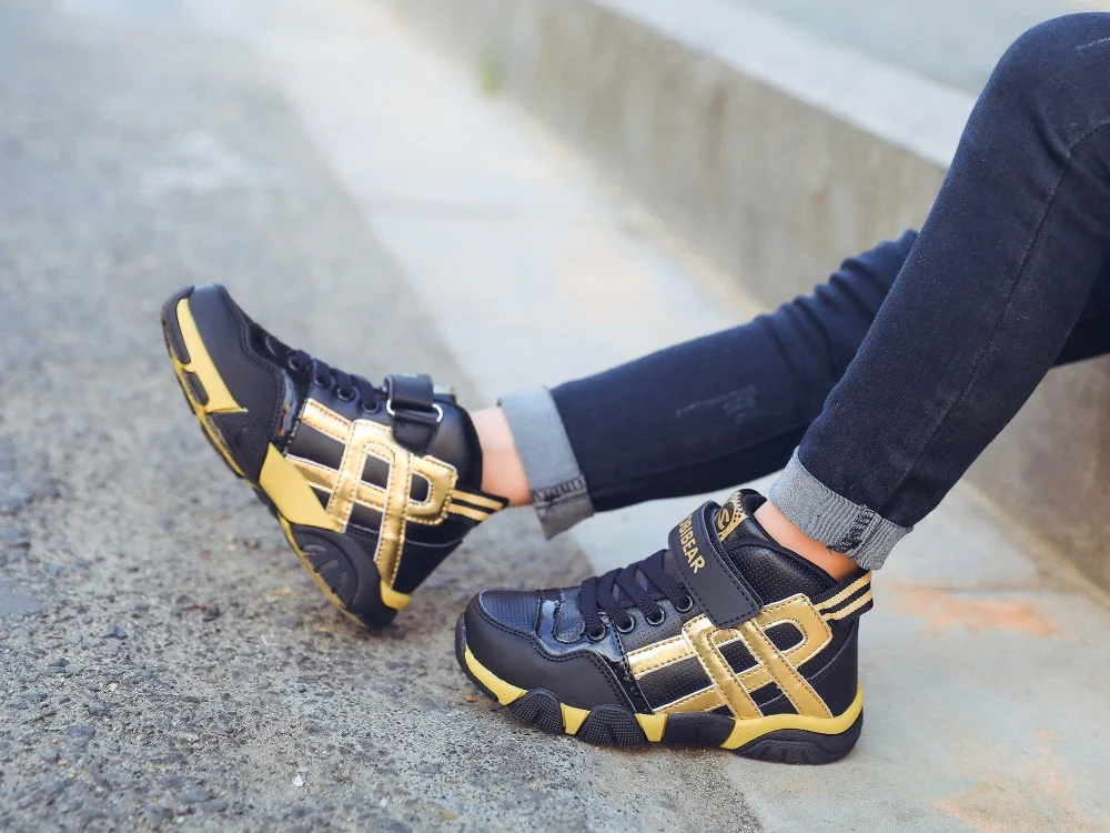HOBIBEAR обувь для детей для девочек и мальчиков корзина Черное золото теннис поезда Спортивная обувь Кроссовки Pactchwork детей кроссовки As3217