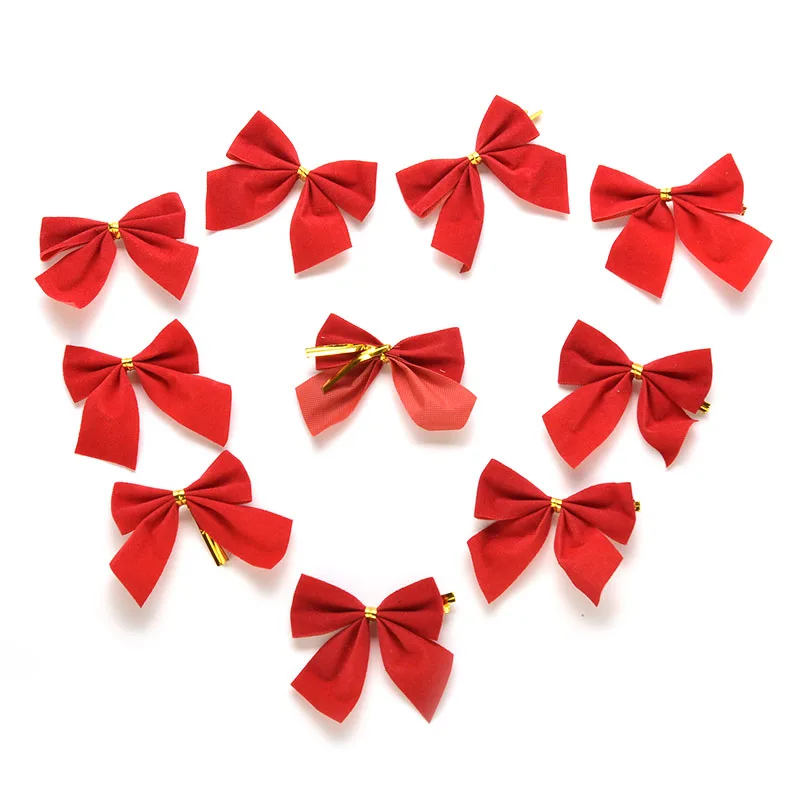 12 Pcs Christmas New Year Ornaments Decorations Tree Bow Decoration Baubles Red Bowknot Merry Christmas
