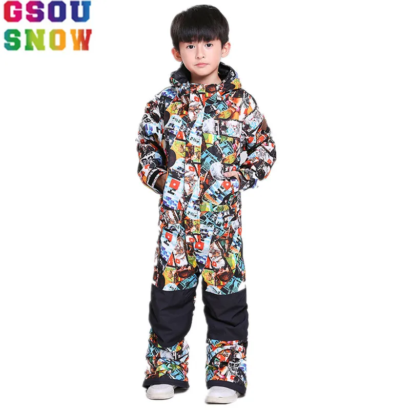 

GSOU SNOW Brand Kids Ski Suit One Piece Boys Children Snowboard Suit Winter Outdoor Skiing Snowboarding Waterproof Sport Clothes