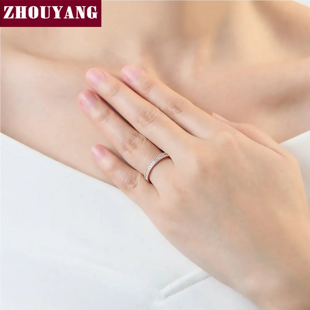 ZHOUYANG Wedding Ring For Women Simple Classic Cubic Zirconia Rose Gold Color Wedding & Engagement Ring Fashion Jewelry ZYR490