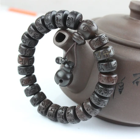 Tibetan Buddhist Male Om Mani Padme Hum Bracelet Wood Mala Prayer 빈티지 티베트어 말라 비즈 팔찌 남성 여성 보석 나무 불교 여섯 만트라 조각 명상