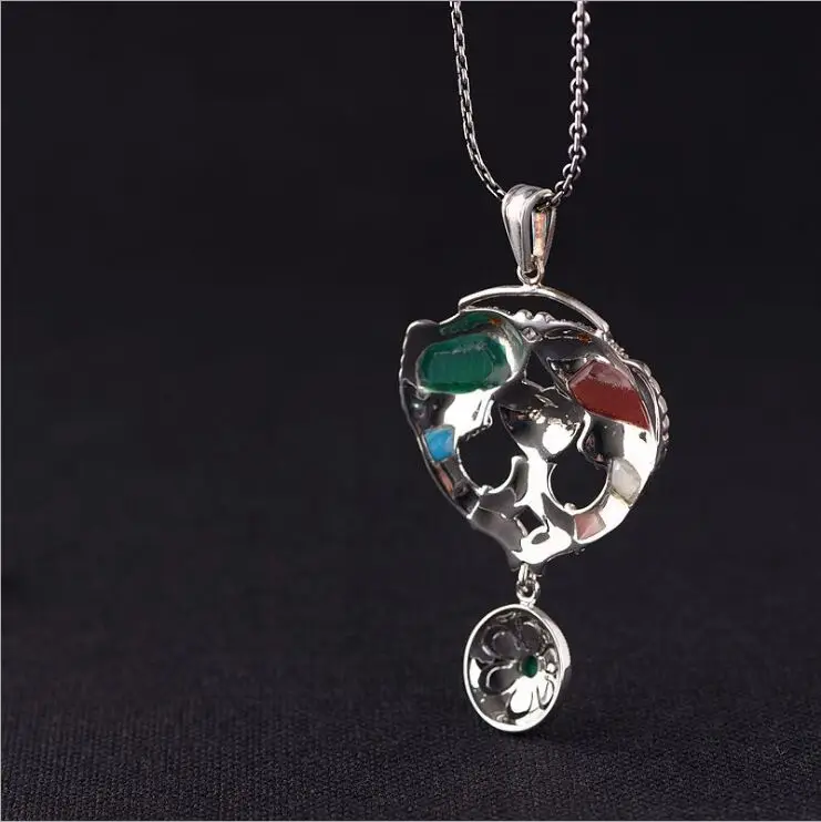 

S925 silver fashion Pisces heart inlaid natural stone shell pendant woman's pendant