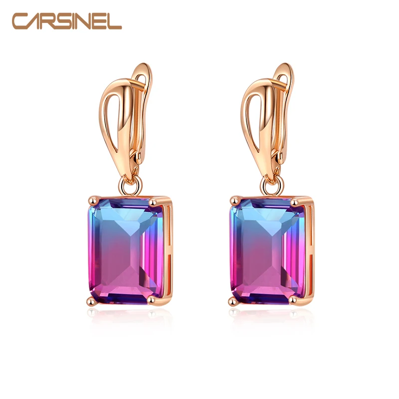 Серьги кольца CARSINEL ER0588 женские с квадратным турмалином брендовые ювелирные