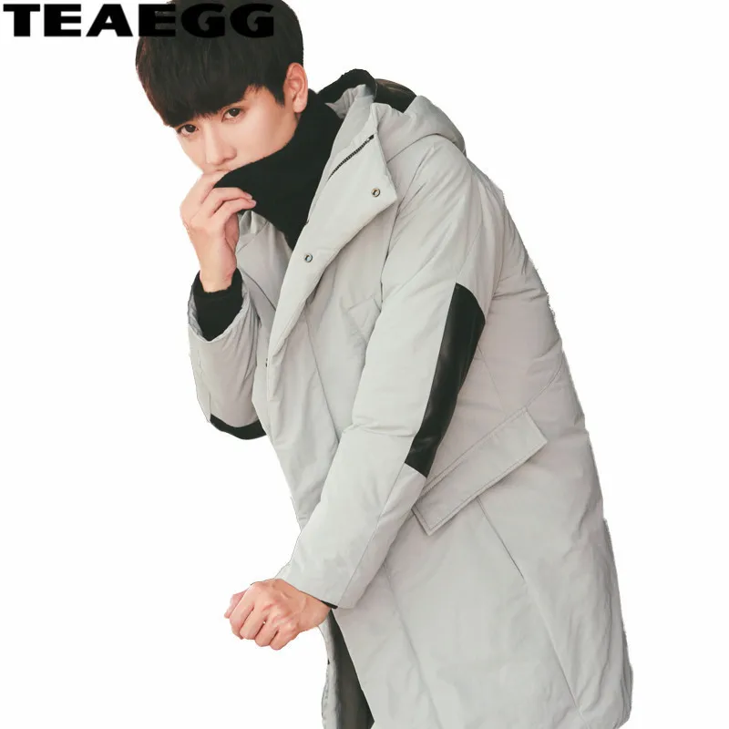 TEAEGG Thick Gray Down Duck Jacket Men's Clothing 2019 Casual Hooded 2019 Men's Down Jacket Winter Parka Outwear Jackets AL372