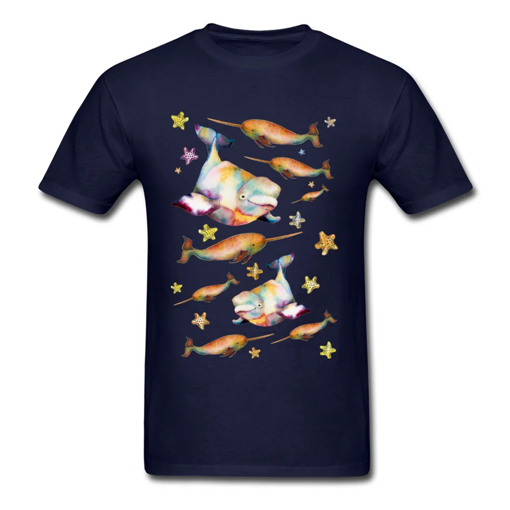 Party T Shirts 2018 Fashion Short Sleeve Group 100% Cotton O-Neck Men Tops T Shirt Custom Tops Shirts Thanksgiving Day Beluga and Narwhal among the Starfish Stars navy