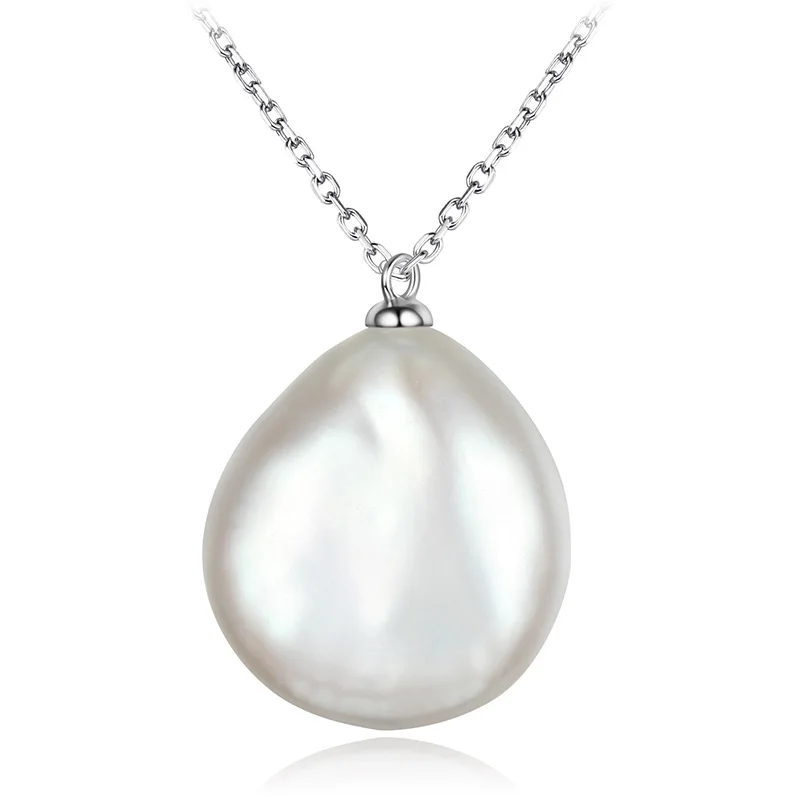 Hongye барокко неправильный белый жемчуг плоский натуральный пресноводный жемчуг ожерелье с стерлингового серебра 925 Подвески для женщин
