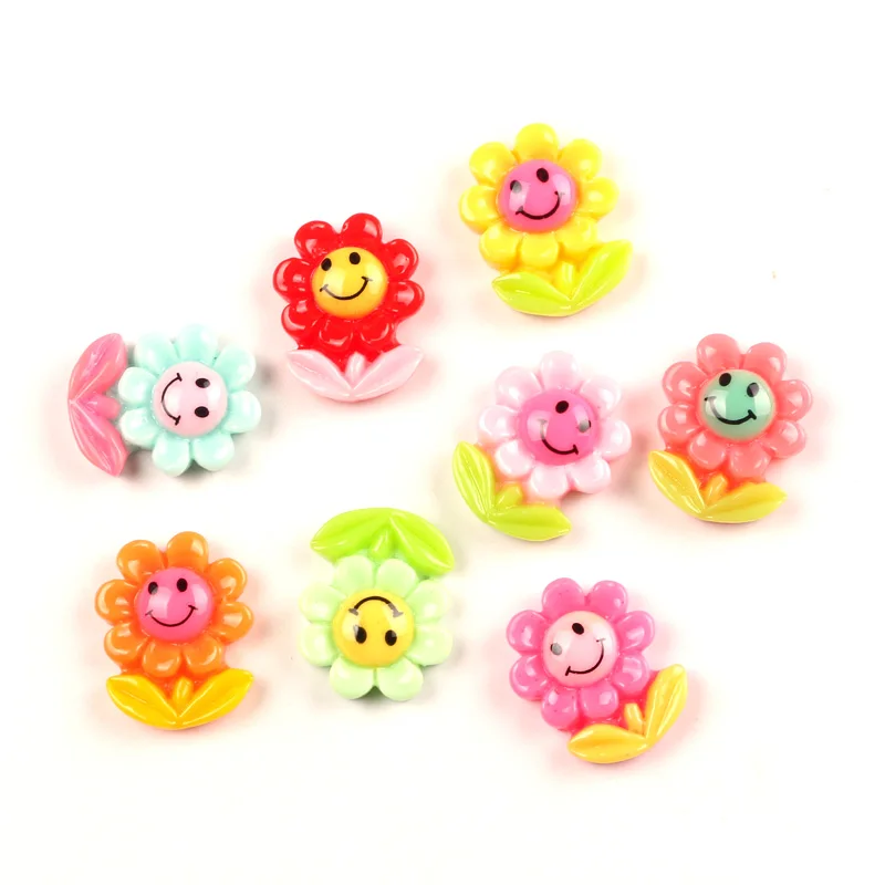 

50Pcs Mixed Sunflower Smile Resin Decoration Crafts Beads Flatback Cabochon Scrapbook DIY Embellishments Accessories Buttons