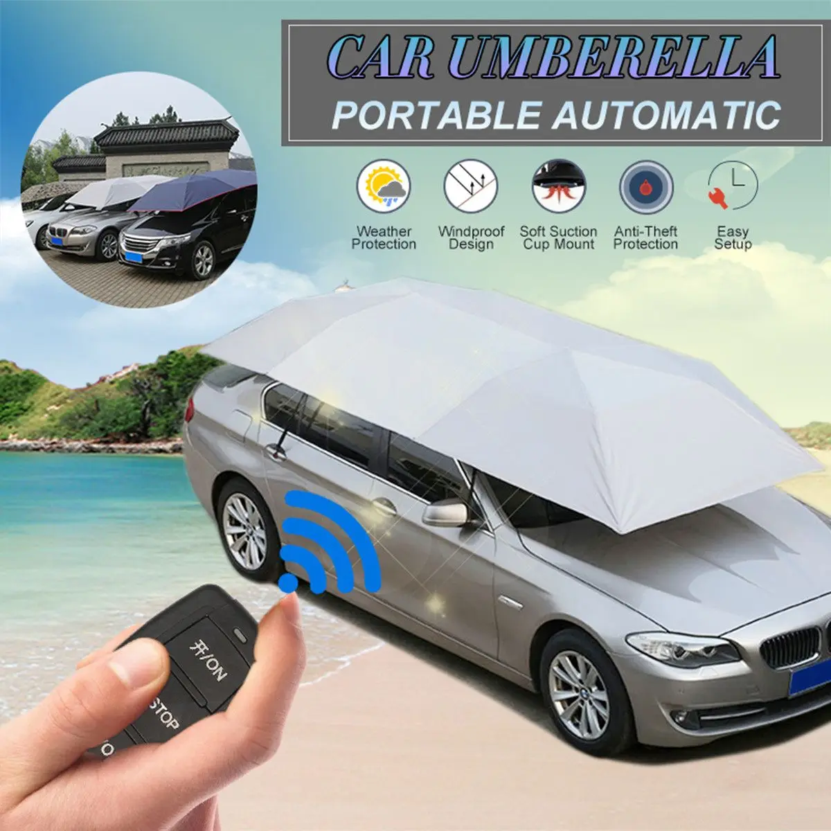  Full Automatic Outdoor Car Roof Cover Vehicle Tent Umbrella Foldable Sunshade Anti-UV Rainproof Pro