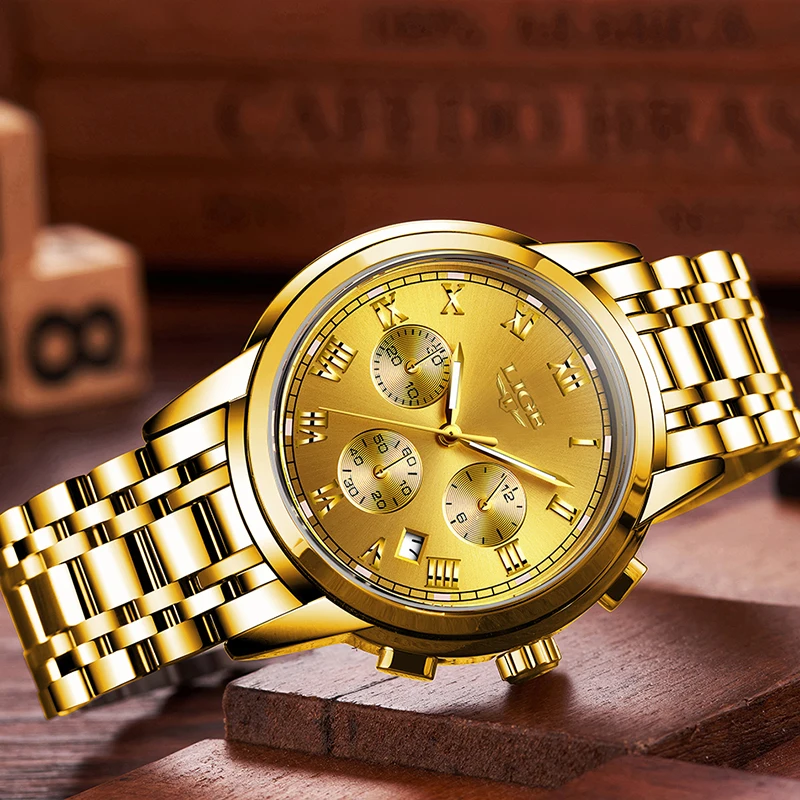 Quartz Lige Uhr Gold LIGE Mens Watches Top Brand Luxury