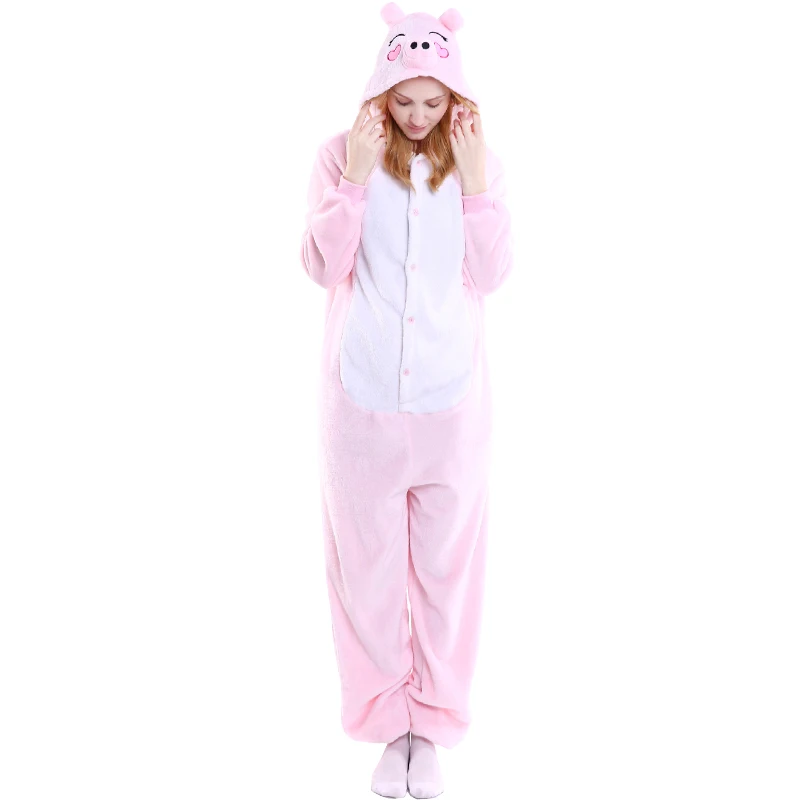 Winter-Warm-Adult-Animal-Pig-Pajamas-Flannel-Cartoon-Sleepwear-Home-clothing-For-Women-Men-Onesie-Pig