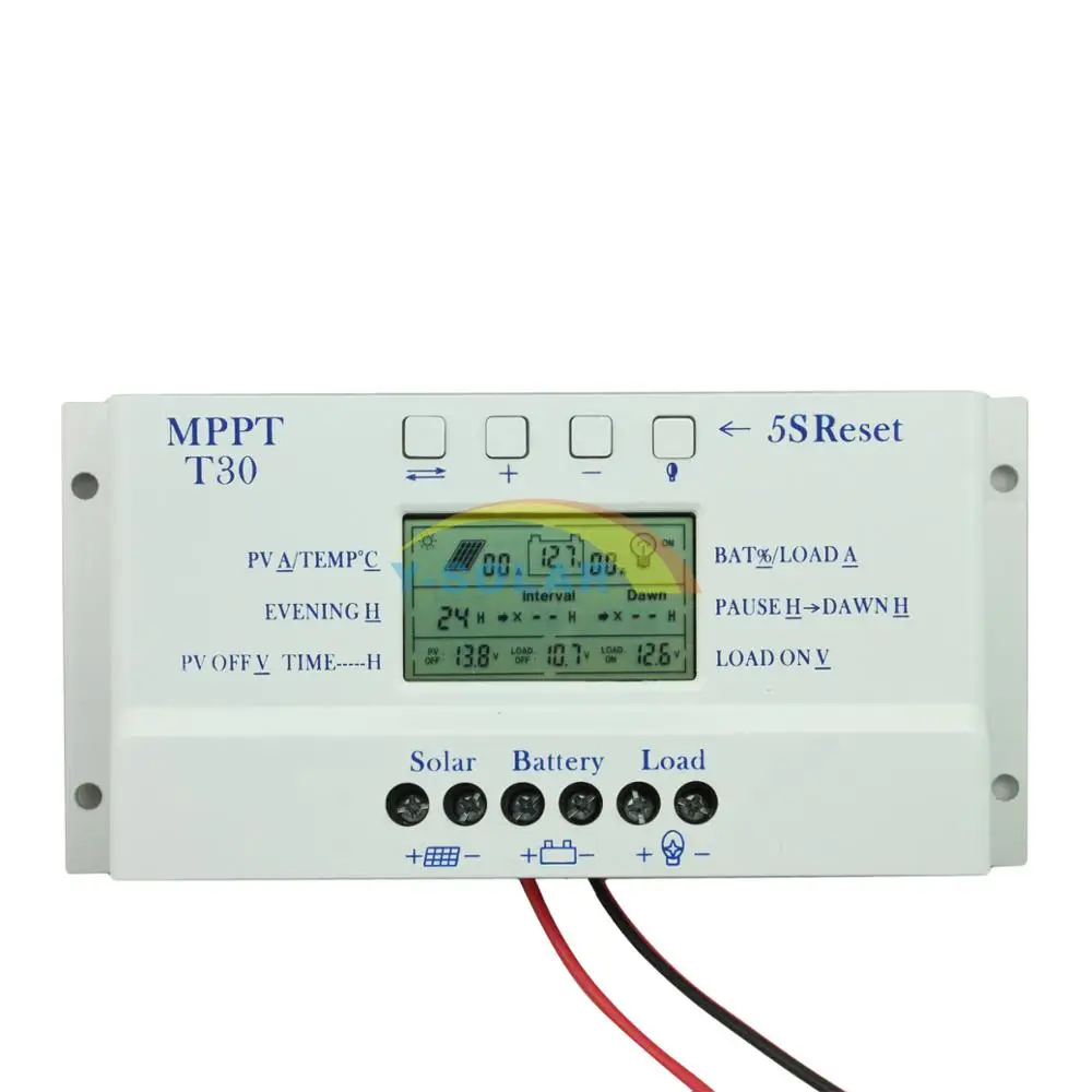

PWM solar controller 12/24V 30A solar controller T30 optical time control