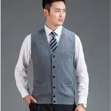 Трендовый стиль осенний мужской однотонный шерстяной свитер, жилет с v-образным вырезом кашемировый свитер, кардиган с карманами