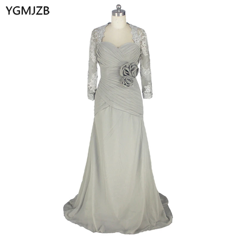 Silver long sleeve dress for sons wedding photo