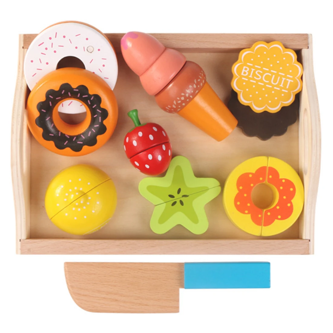 

Rowsfire 9pcs Children Pretend Play Wooden Tray Magnetic Cutting Dessert Playset Early Educational Toys For Children
