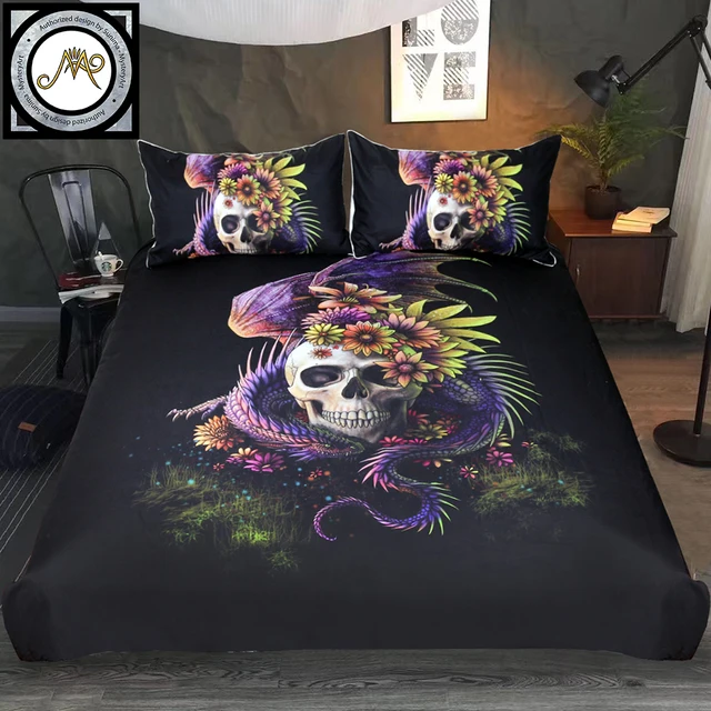 Flowery Skull By Sunima Bedding Set Purple Flower Duvet Cover Flowery Skull By Sunima Bedding Set Purple Flower Duvet Cover Dangerous Monster Fl Bed 3